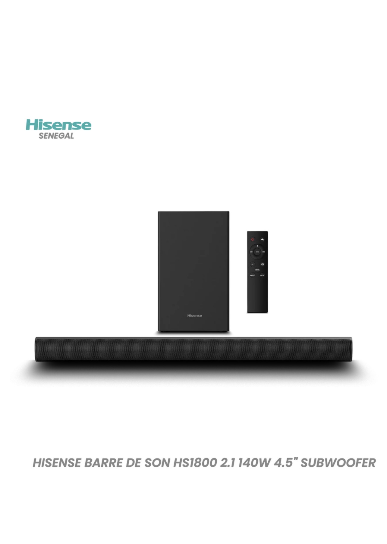 Hisense Barre De Son HS1800 2.1 140W 4.5" Subwoofer